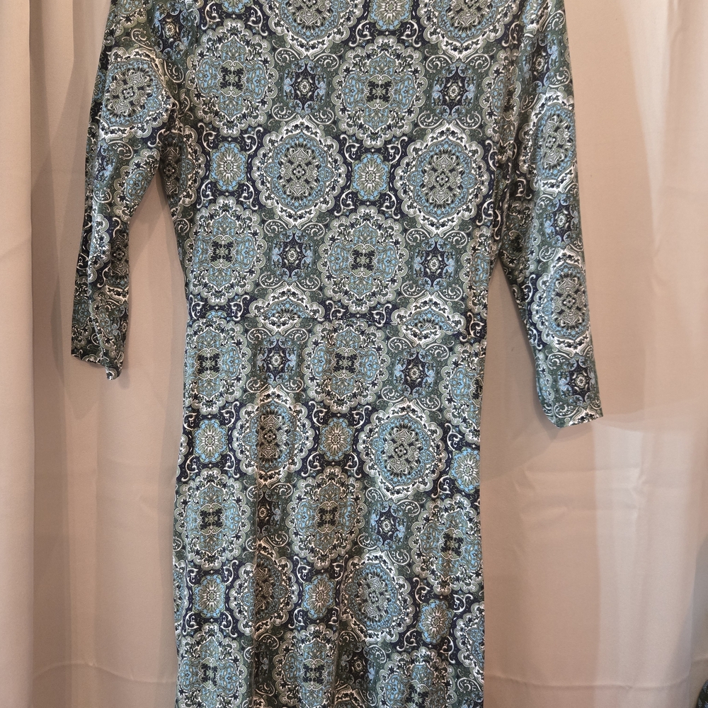 Talbots Teal And Black Patterned Long Sleeve Dress - image 4